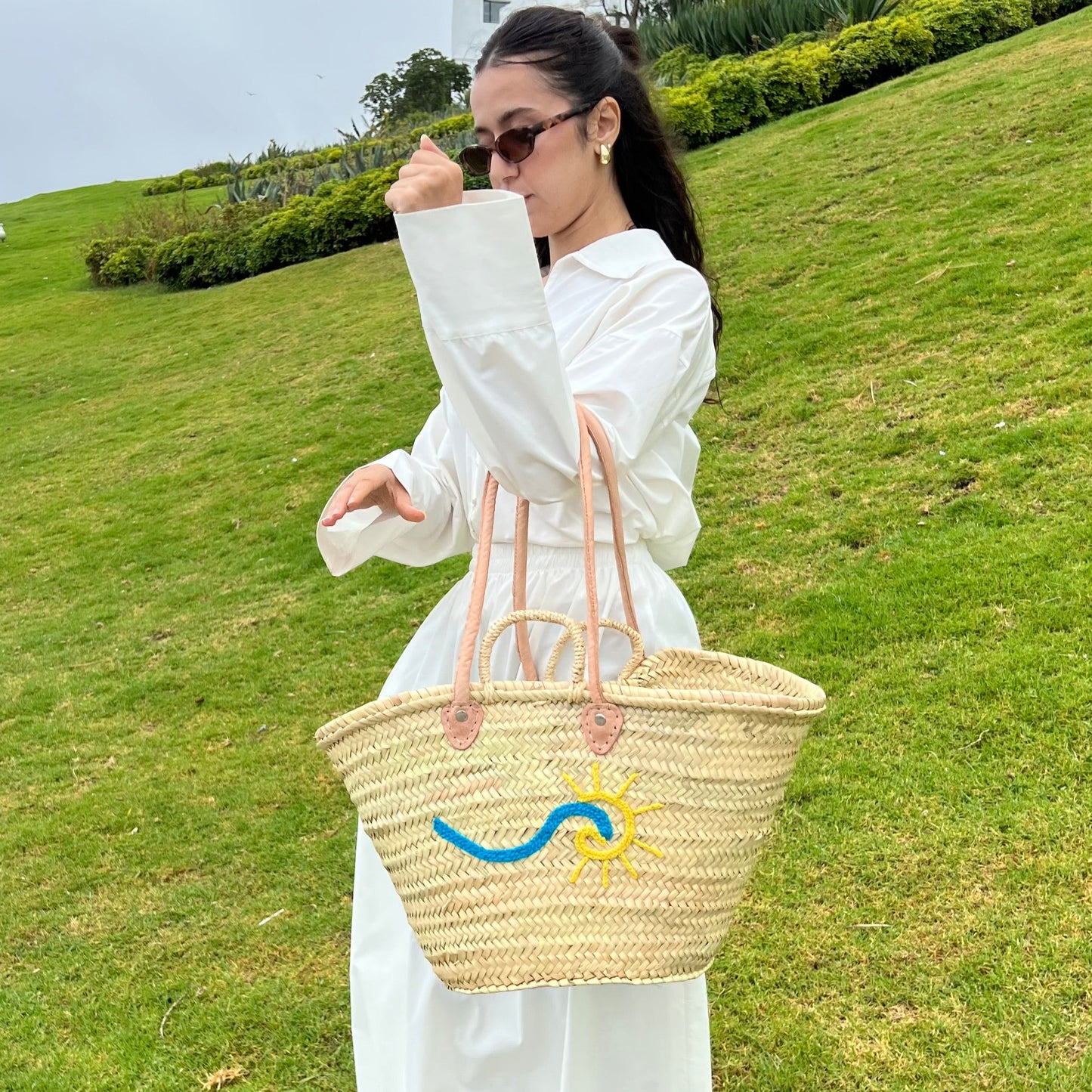 Sun Motif Handwoven Straw Bag