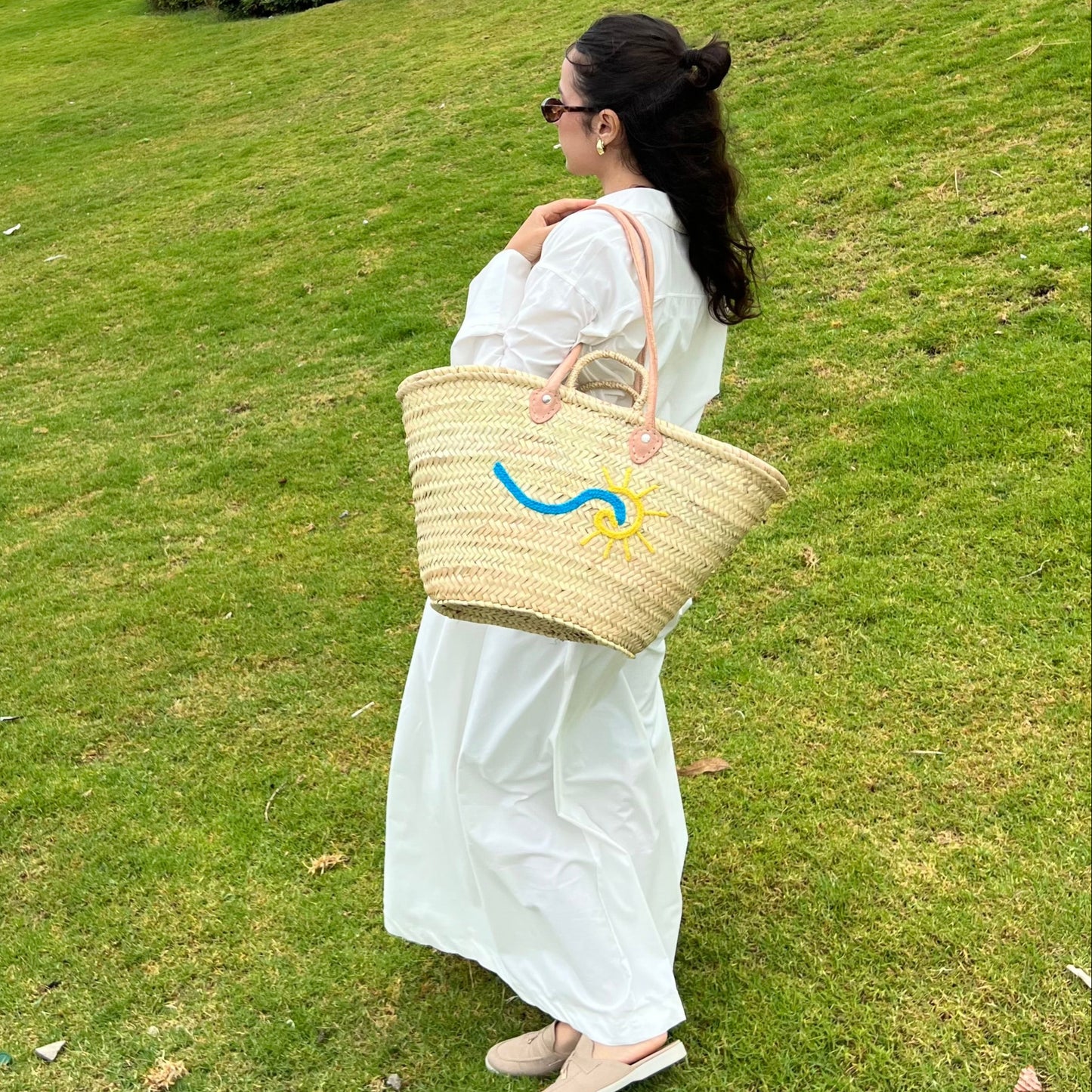 Sun Motif Handwoven Straw Bag