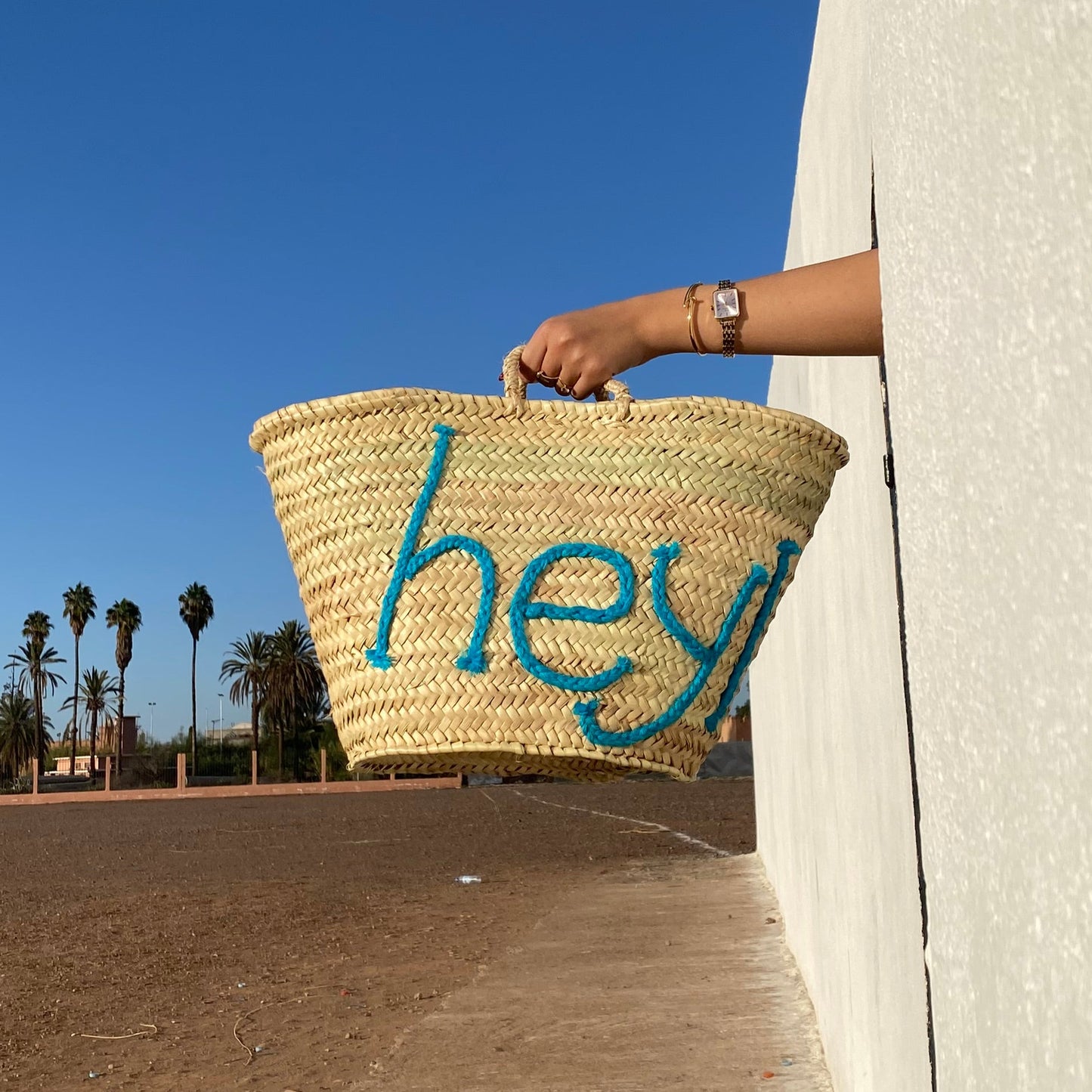 "Hey!" Straw bag