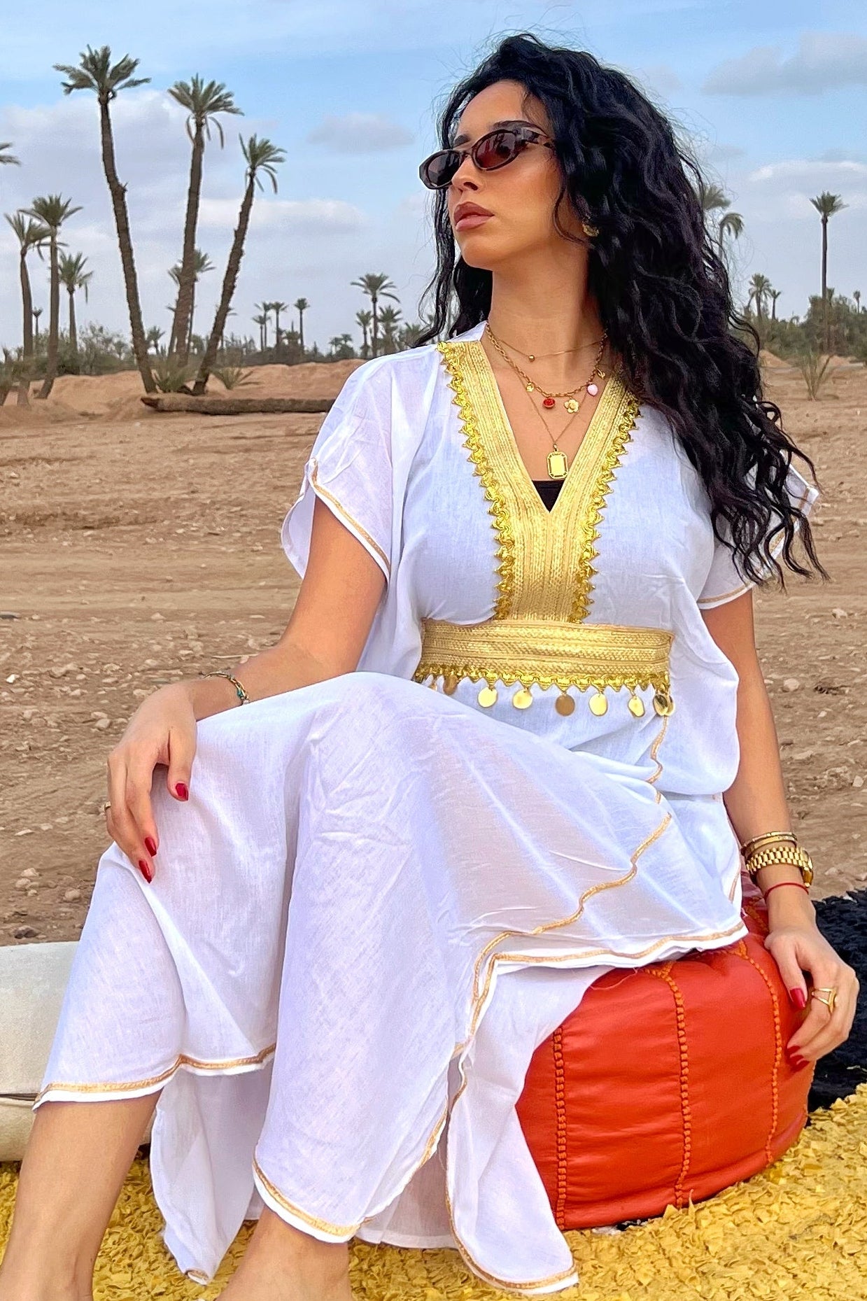 Comfy Moroccan Embroidered Kaftan Dress – White