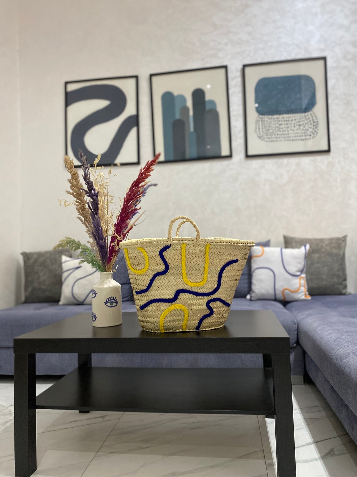 Blue Yellow Squiggle Tote