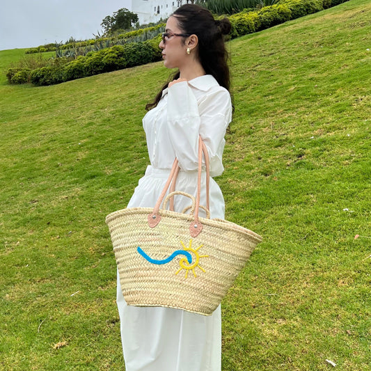 Sun Motif Handwoven Straw Bag