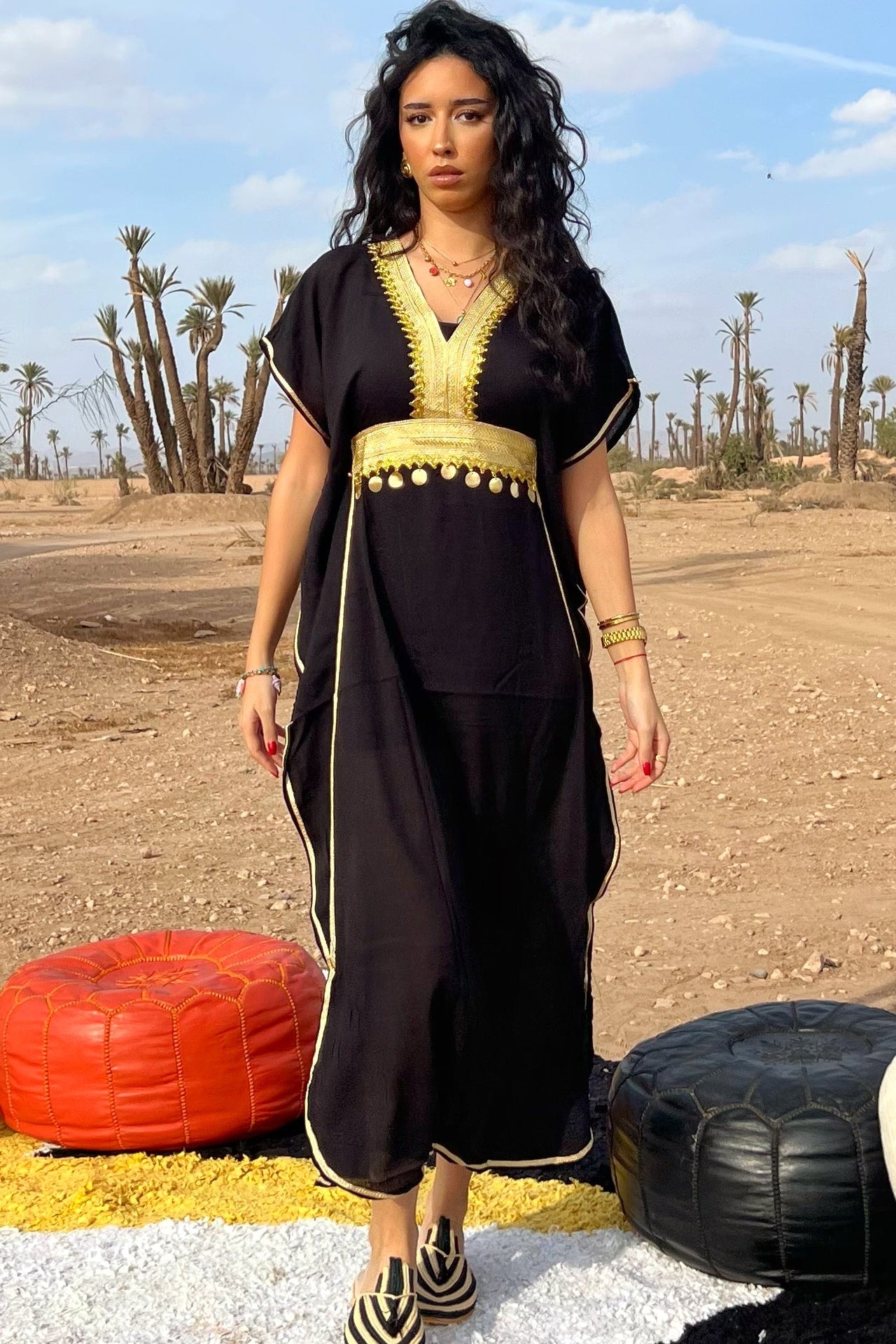 Comfy Moroccan Kaftan Dress – Black with Gold Embroidery