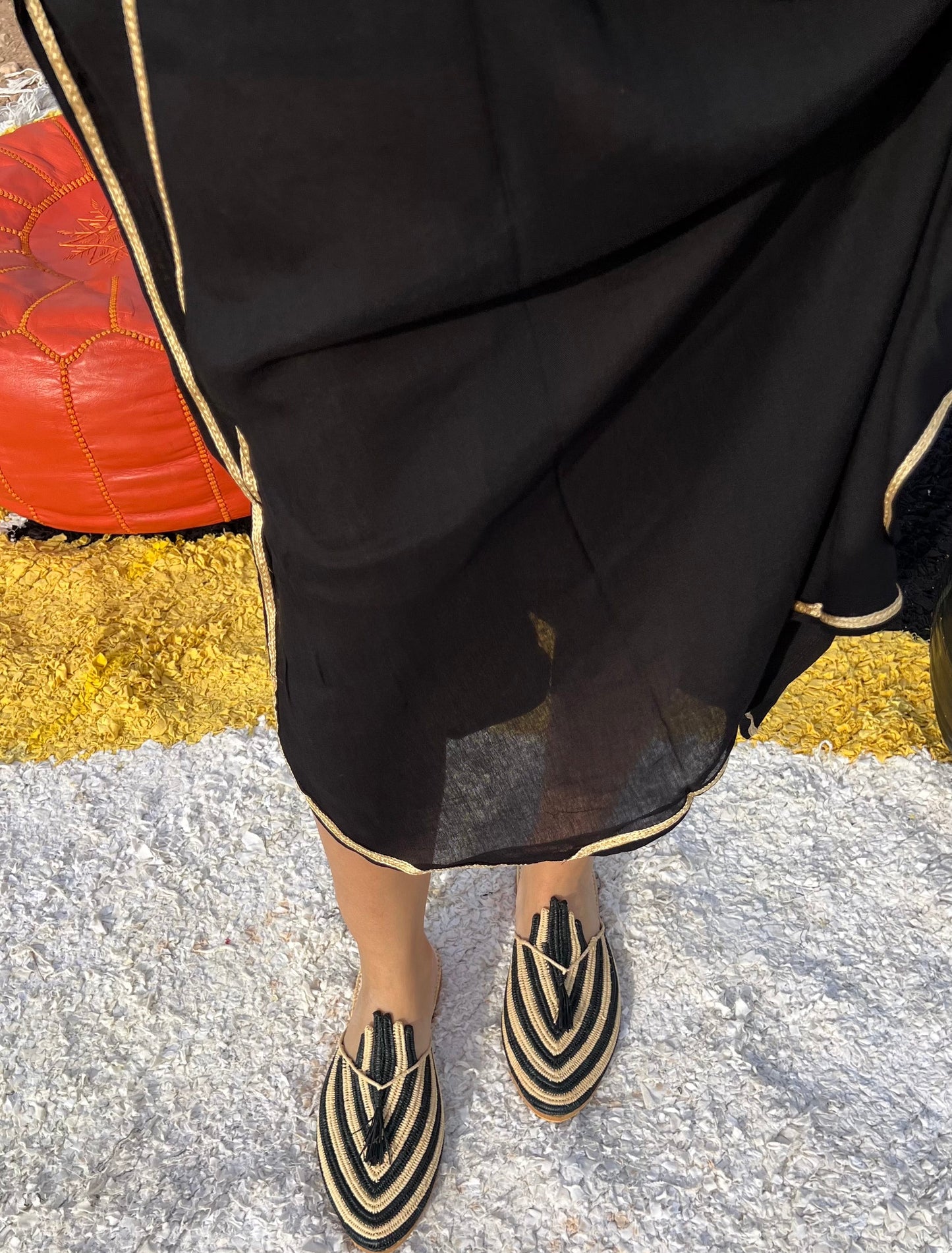 Comfy Moroccan Kaftan Dress – Black with Gold Embroidery