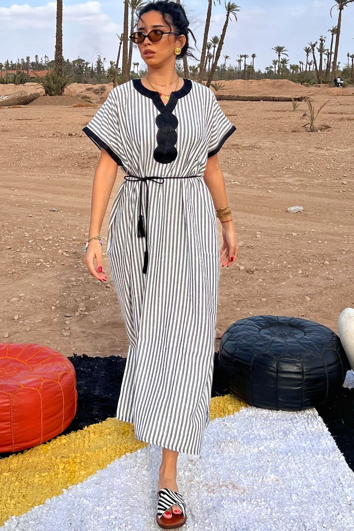 Light & Comfy Moroccan Stripe Dress – Black & White