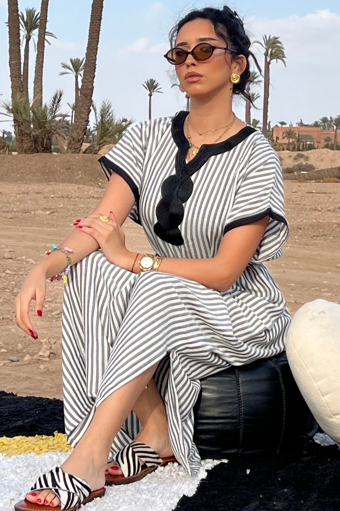 Light & Comfy Moroccan Stripe Dress – Black & White