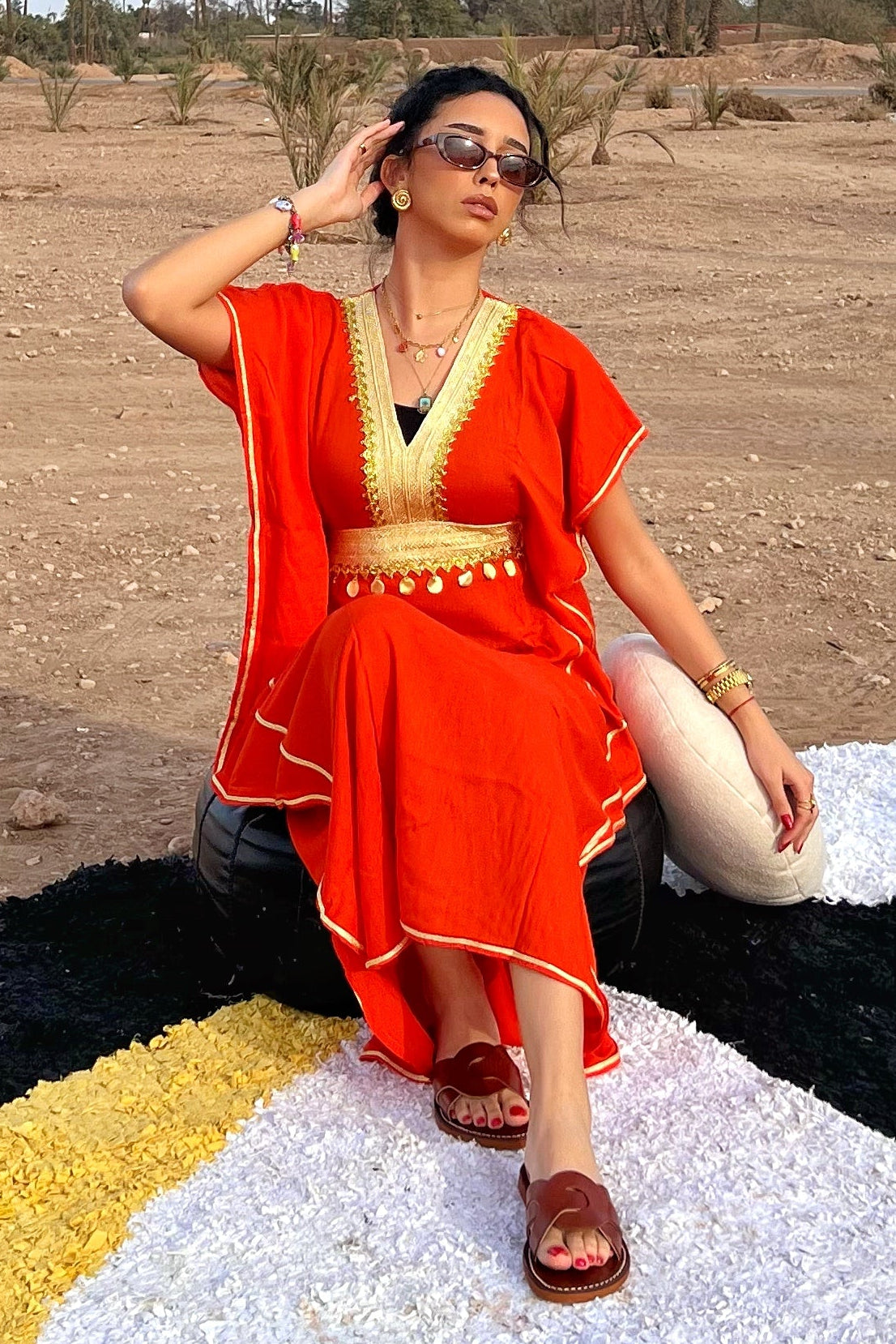 Light & Comfy Moroccan Kaftan Dress – Poppy Red