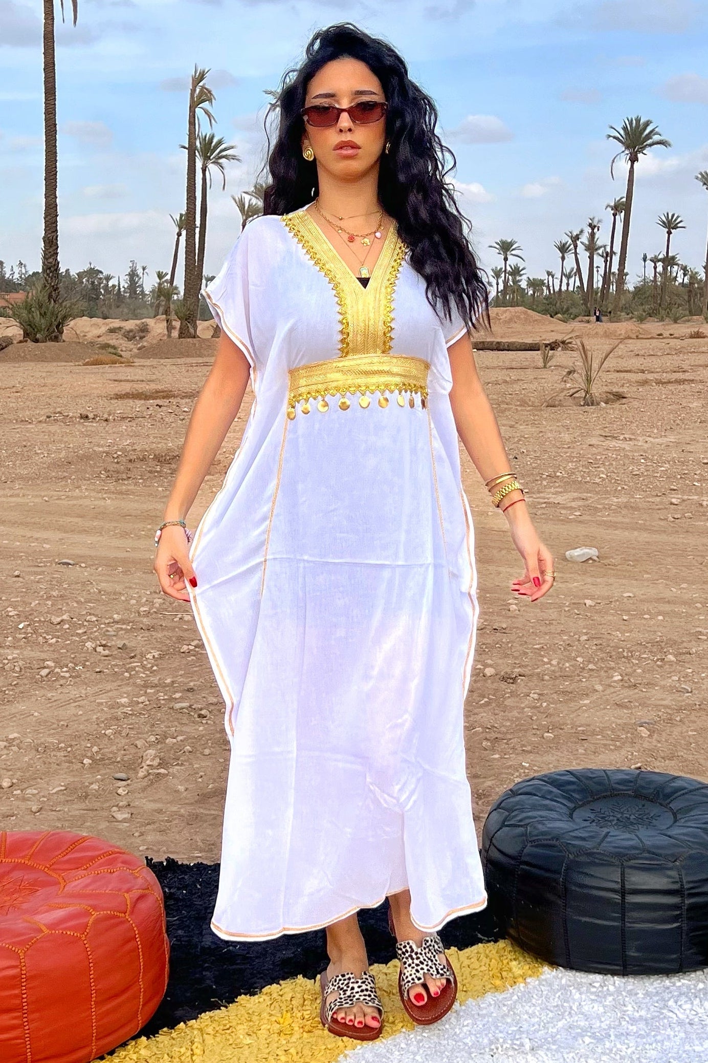 Comfy Moroccan Embroidered Kaftan Dress – White