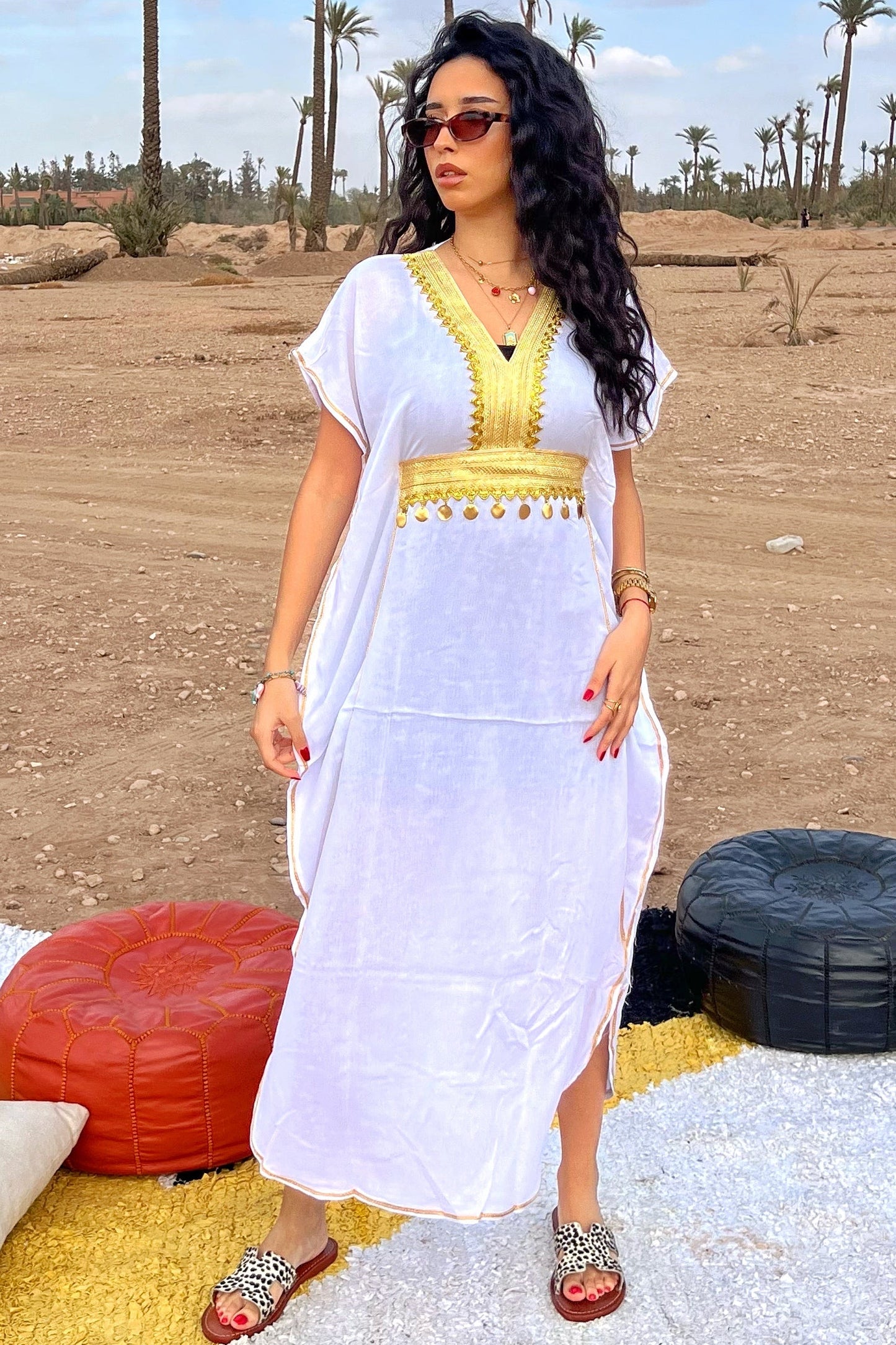 Comfy Moroccan Embroidered Kaftan Dress – White