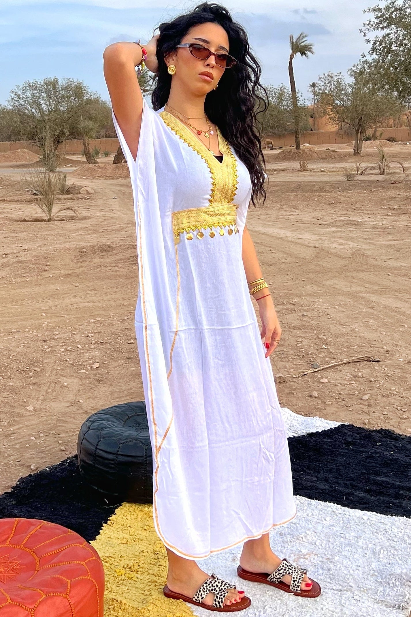 Comfy Moroccan Embroidered Kaftan Dress – White