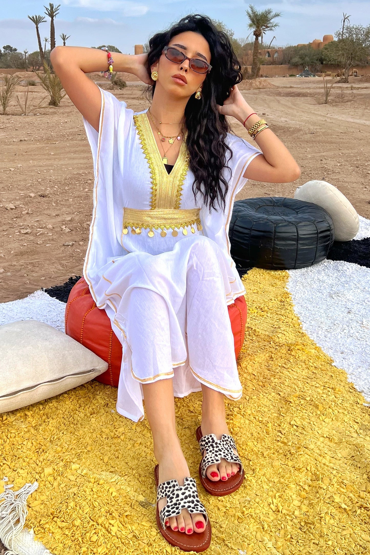 Comfy Moroccan Embroidered Kaftan Dress – White