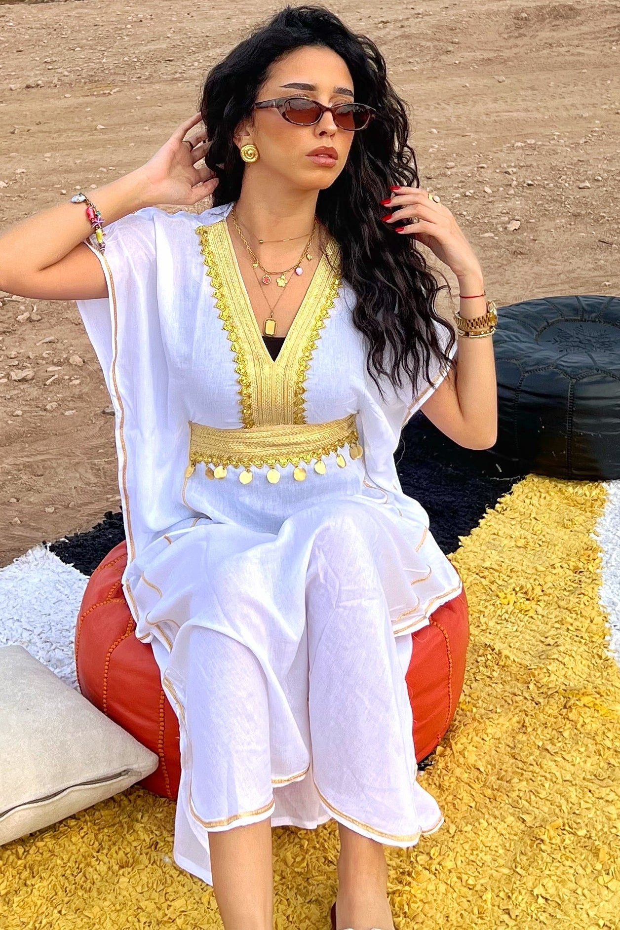 Comfy Moroccan Embroidered Kaftan Dress – White