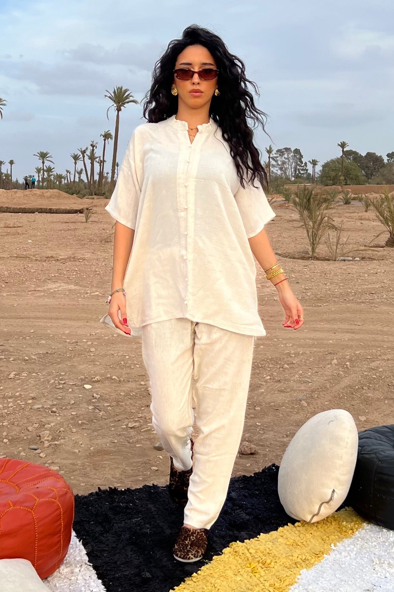 Comfy Soft Cream Moroccan Linen Two-Piece Set