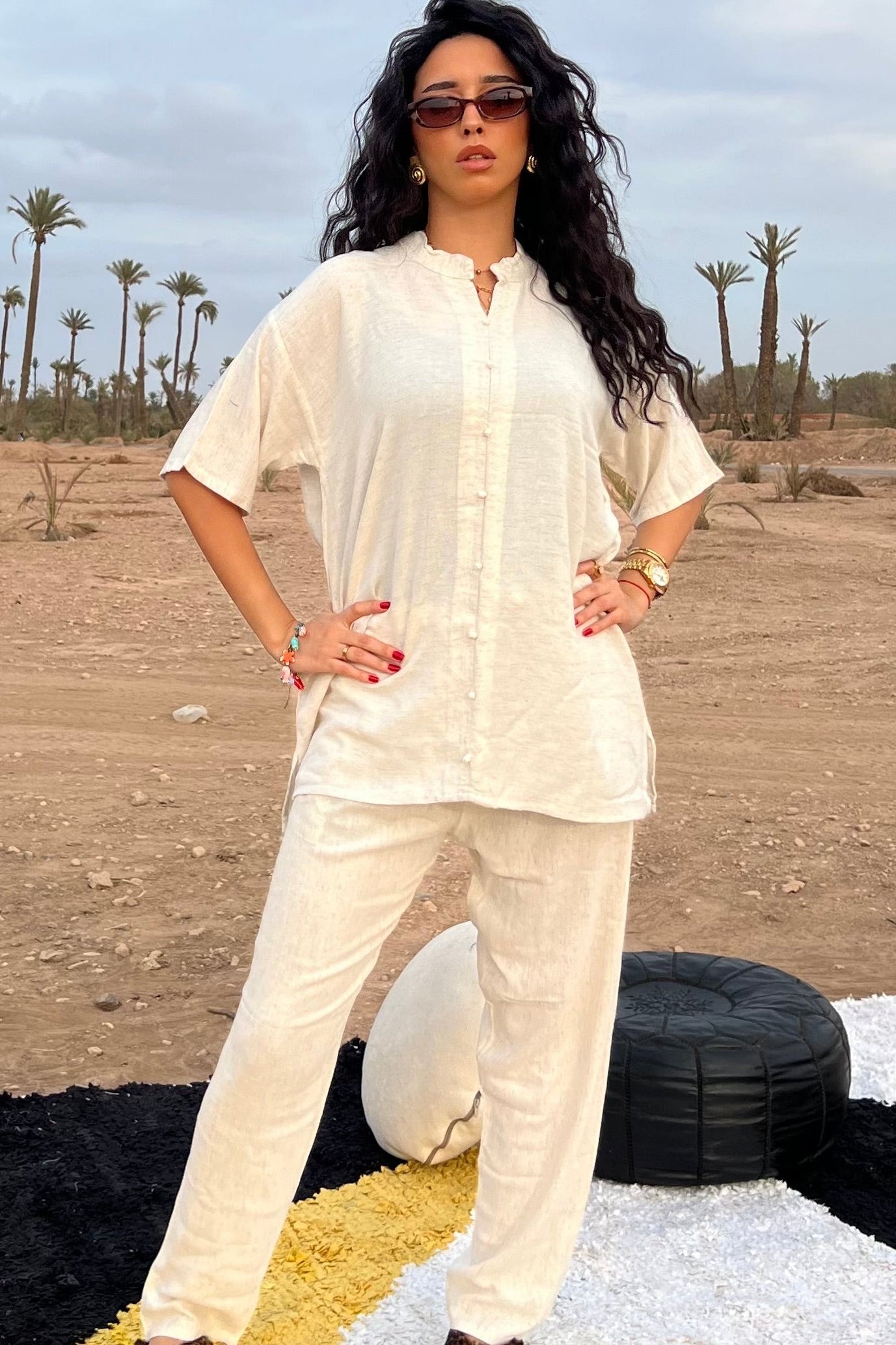 Comfy Soft Cream Moroccan Linen Two-Piece Set