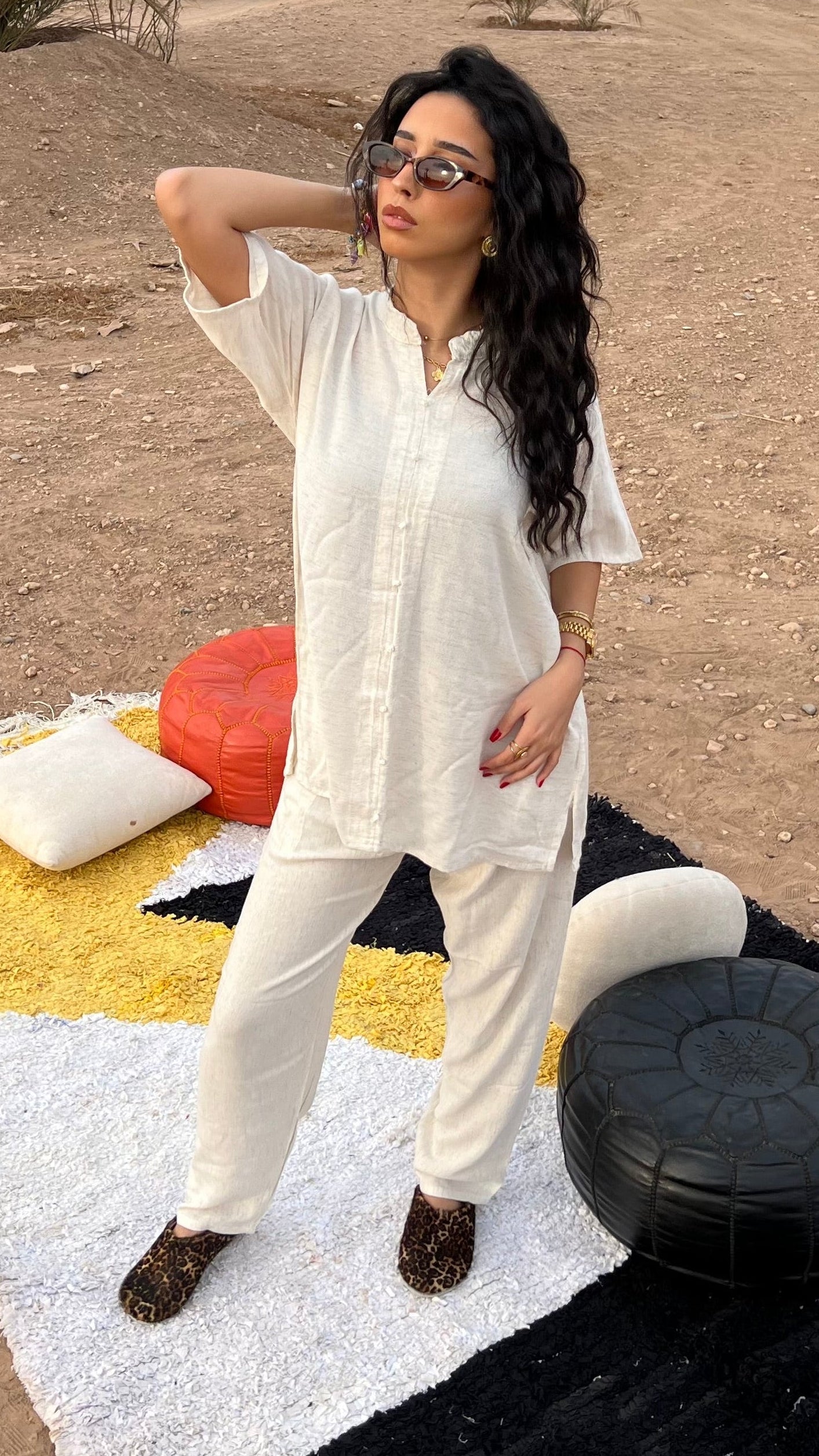 Comfy Soft Cream Moroccan Linen Two-Piece Set