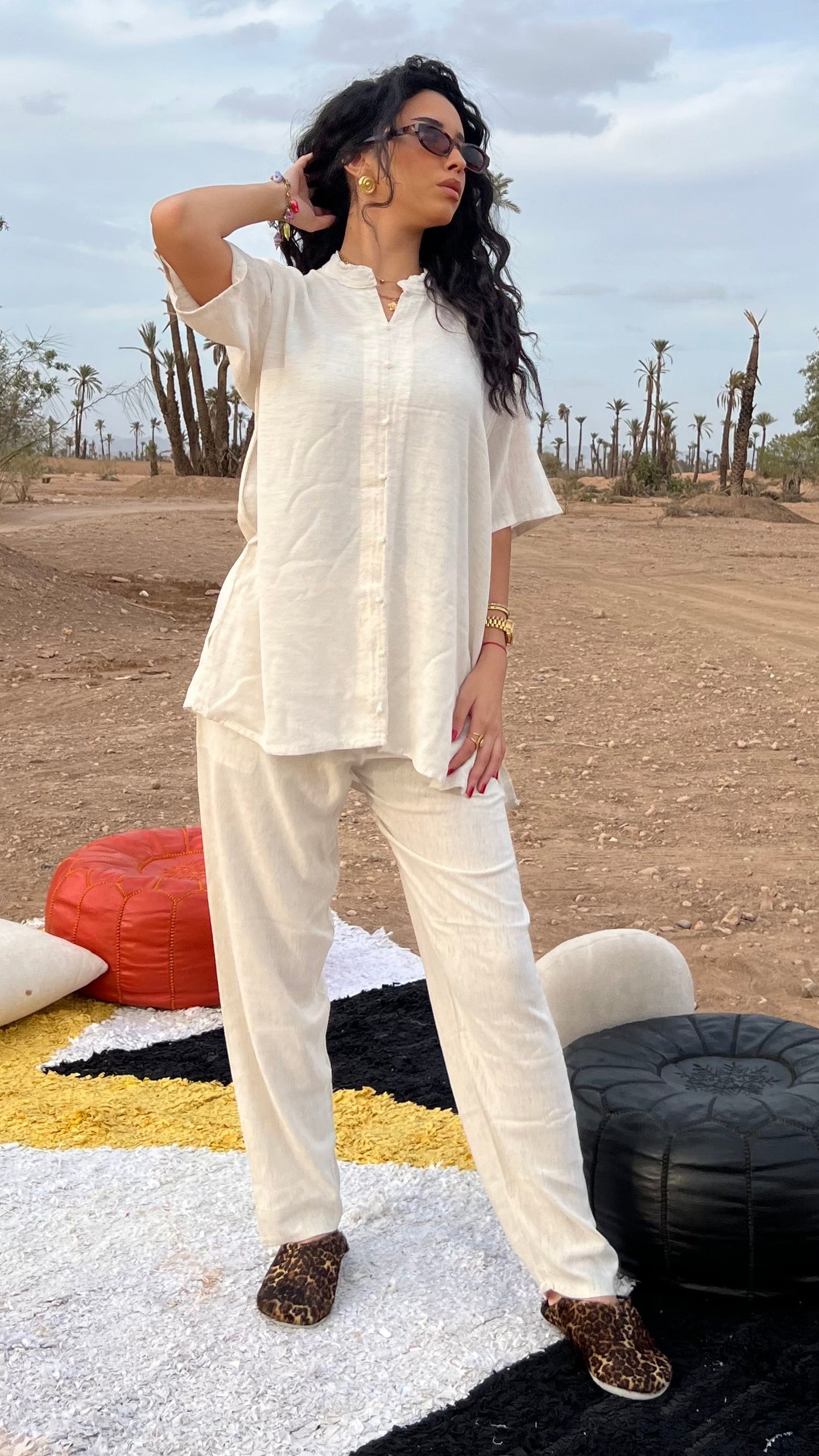 Comfy Soft Cream Moroccan Linen Two-Piece Set