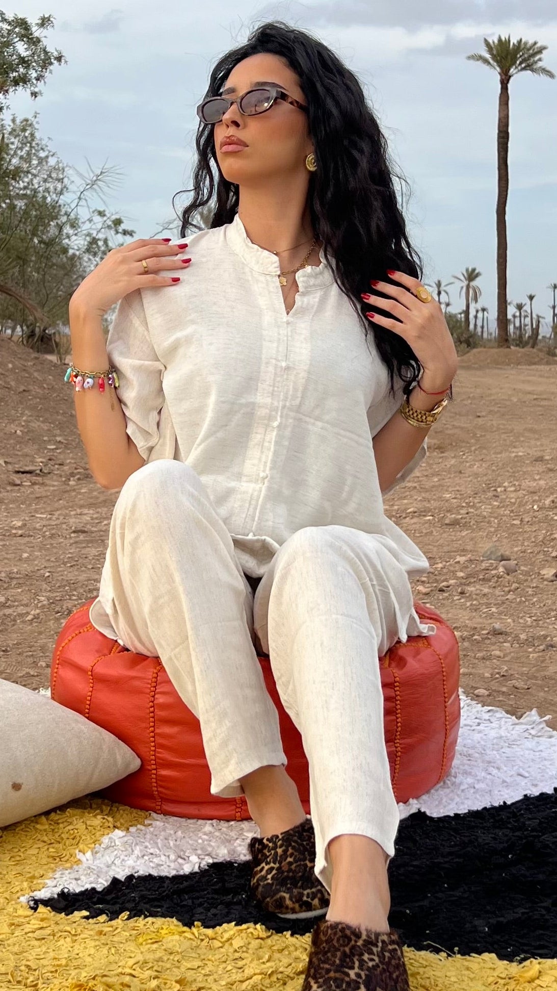 Comfy Soft Cream Moroccan Linen Two-Piece Set