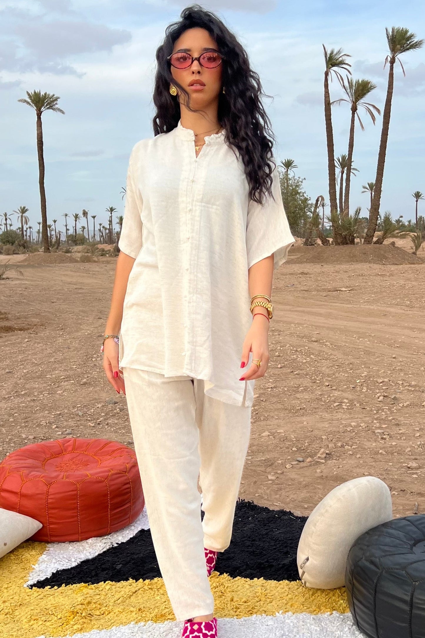 Comfy Soft Cream Moroccan Linen Two-Piece Set