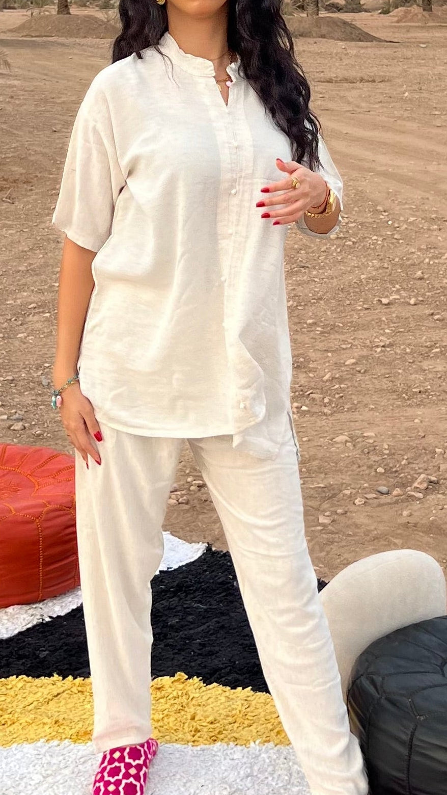 Comfy Soft Cream Moroccan Linen Two-Piece Set