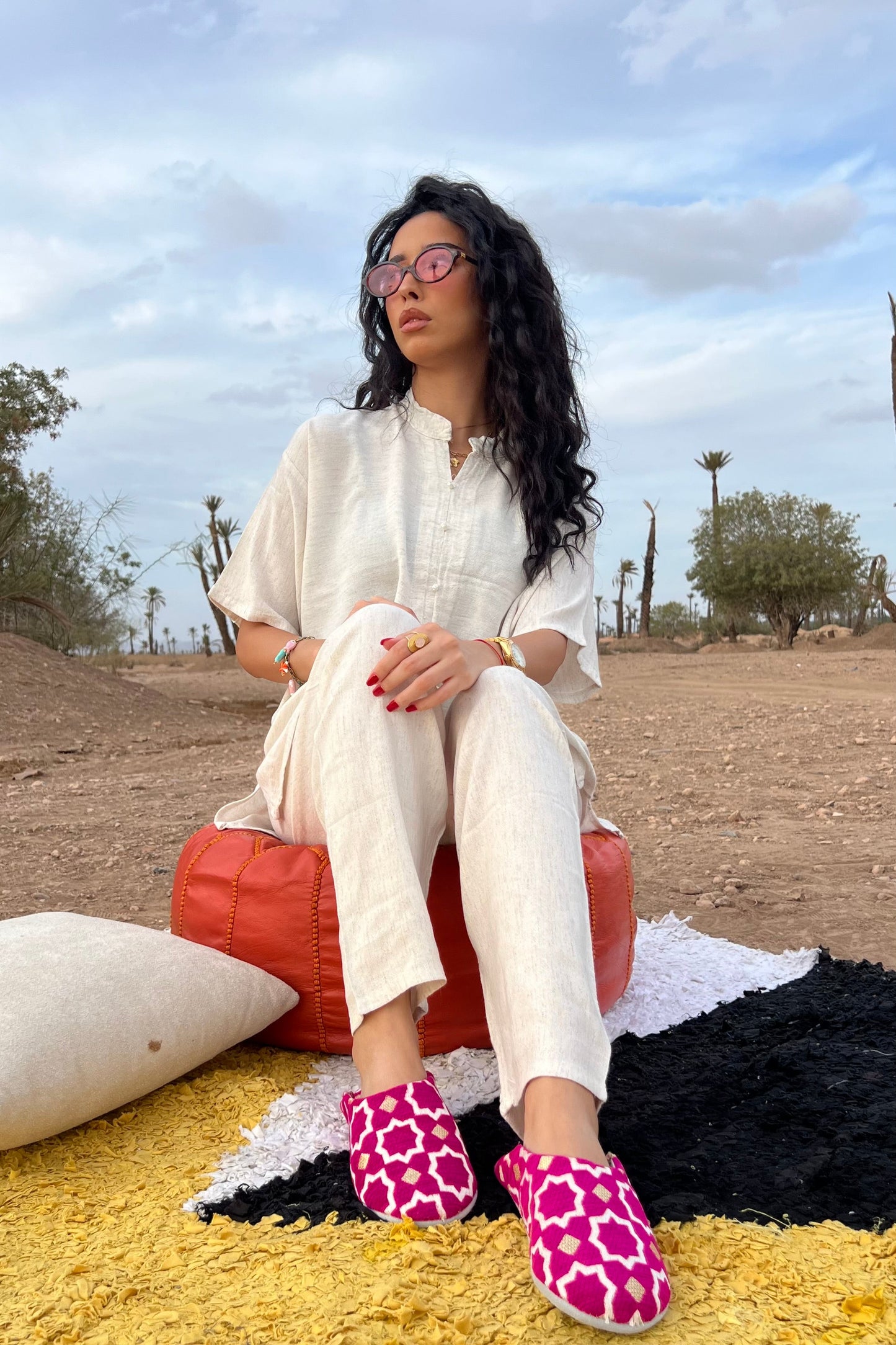 Comfy Soft Cream Moroccan Linen Two-Piece Set