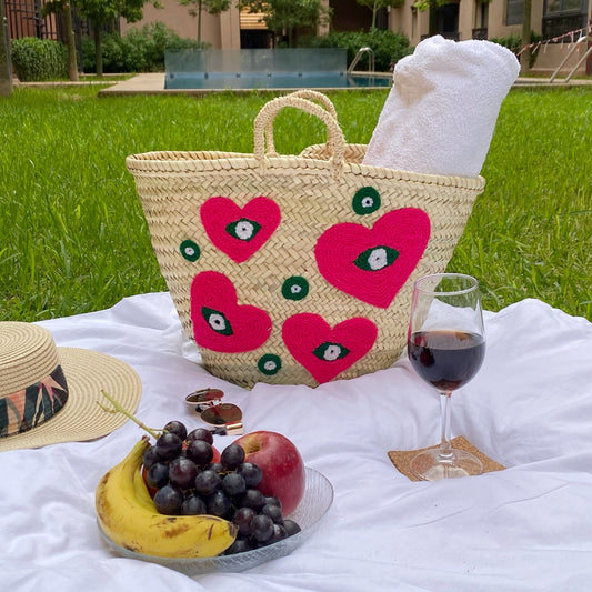 Pink Heart Straw bag